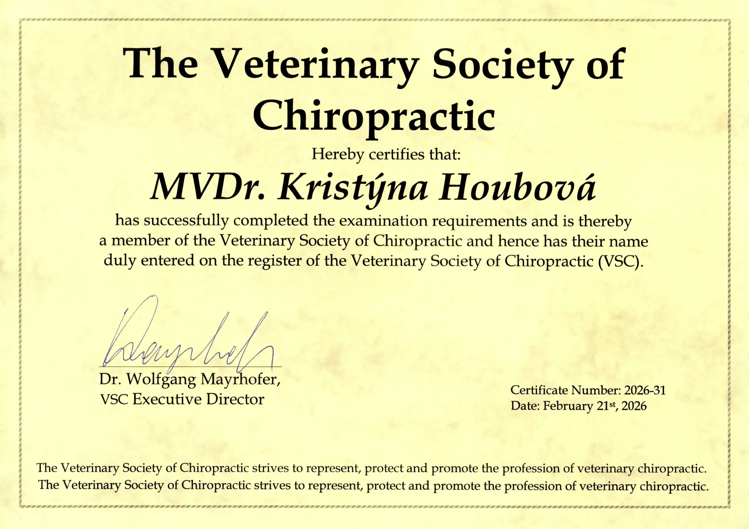 Member of Veterinary Society of Chiropractic – VSC